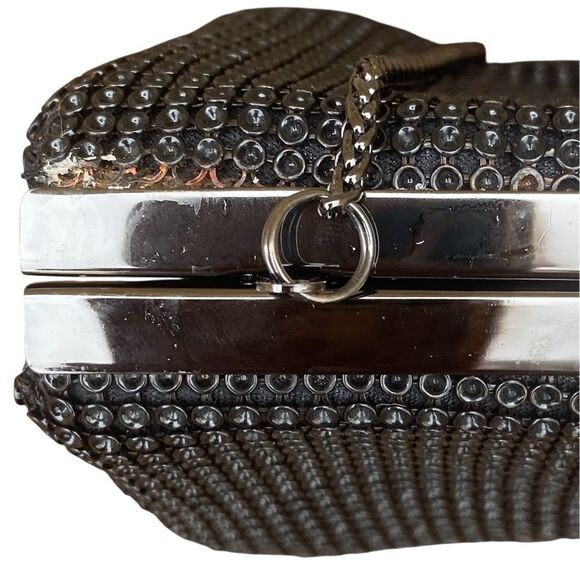 Whiting & Davis Black Shimmer Crystal Ball Clutch/Wristlet Bag. Black Tie - Picture 10 of 10